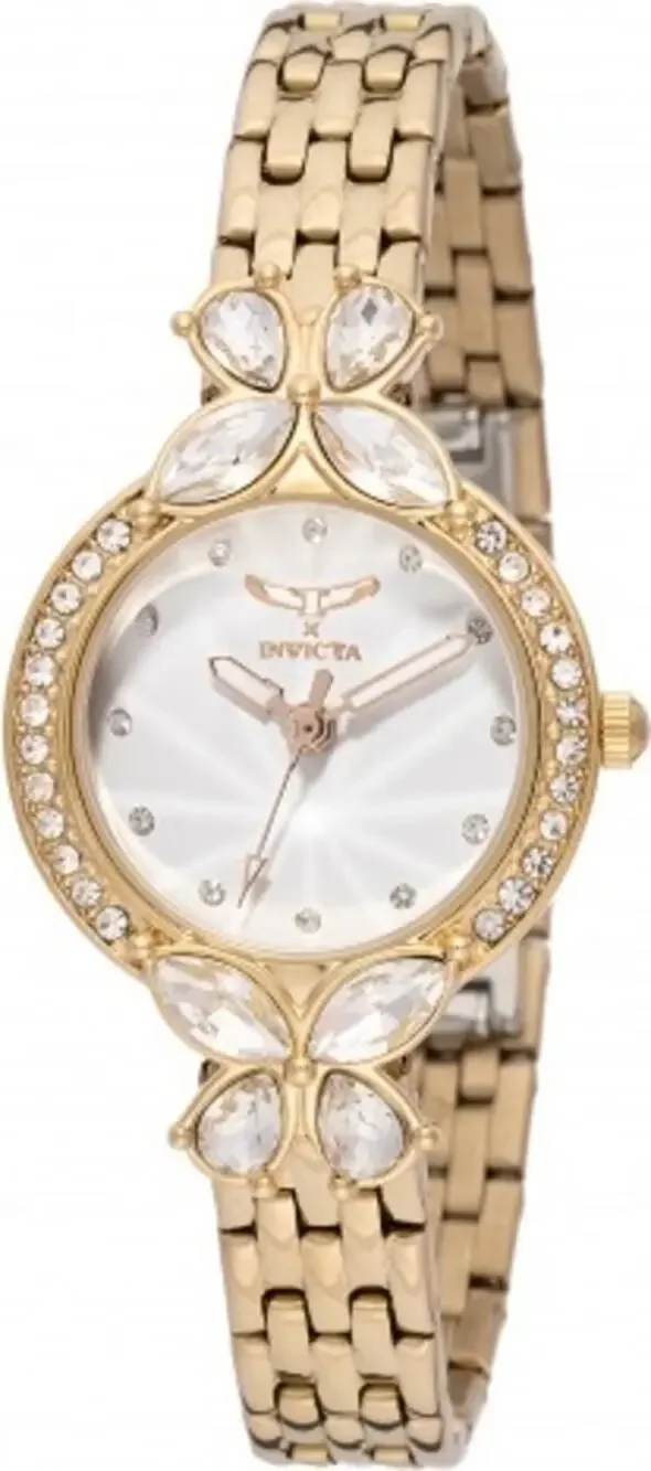 NWT Invicta Wildflower I 69095 Gold Tone Crystal Watch Mother of Pearl Dial